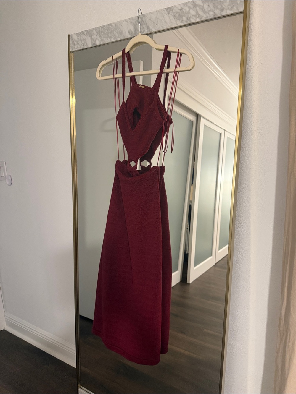 Cult Gaia XS burgundy maxi dress with removable sleeves